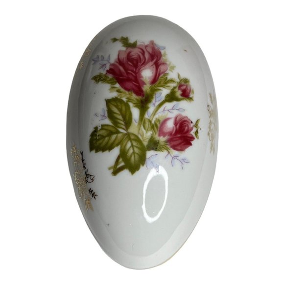 Hand Painted Lefton Floral Roses Gold Trim Easter Egg Trinket‎ Box 2209 - Picture 2 of 11